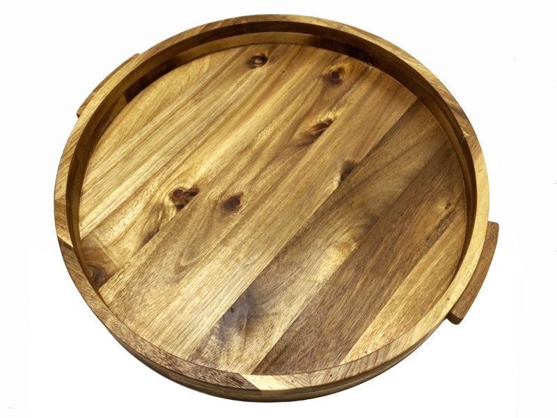 Bespoke Acacia Wood Round Serving Tray with Handles - Eco-Friendly & Durable Kitchenware